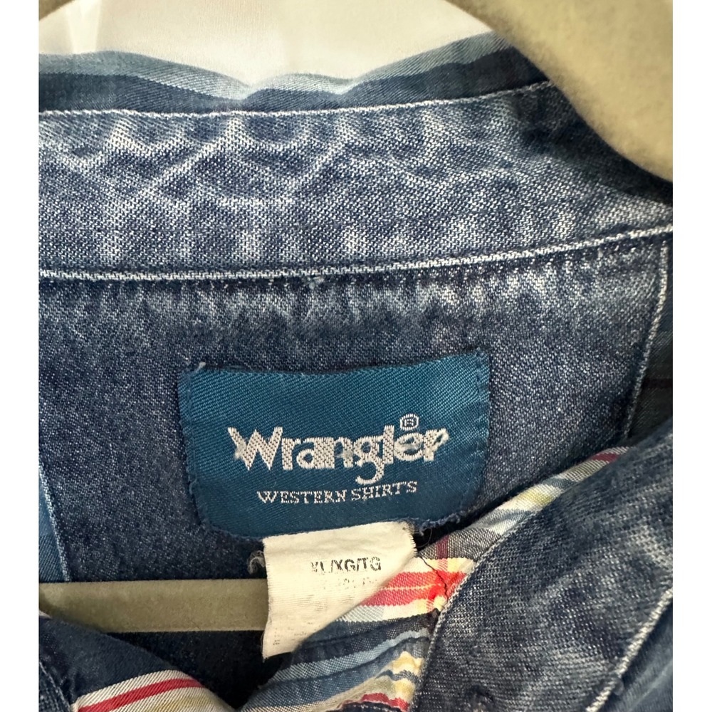 Wrangler Western Shirt Mens XL Blue Plaid Pearl Snap Long Sleeve Yoke Pockets